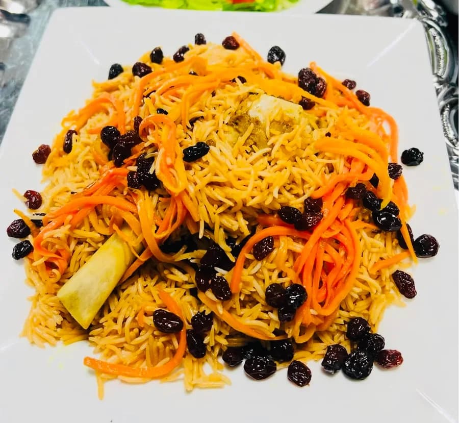 Qabli Palow served with a slow-cooked lamb shank